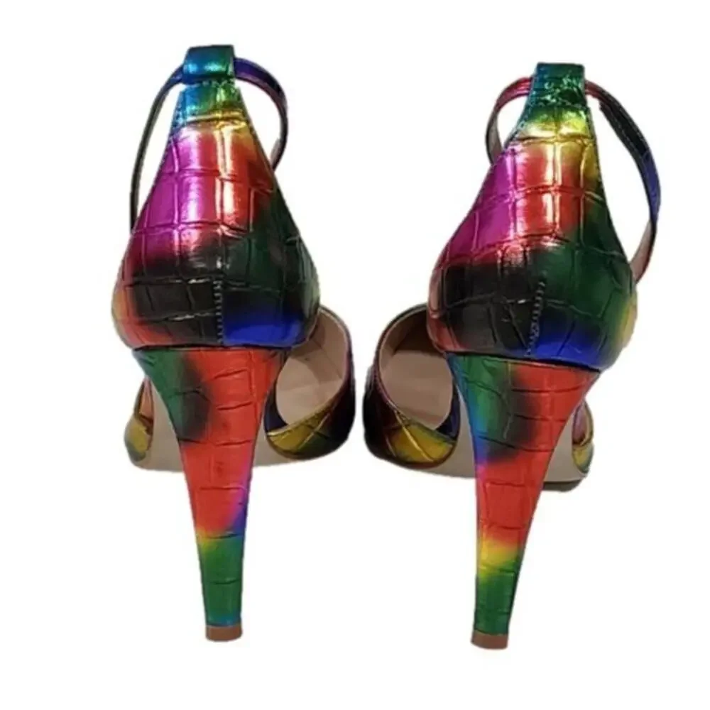 Steve Madden Rainbow Iridescent Pointed Ankle‎ Strap Heels Pumps Women's Size 8